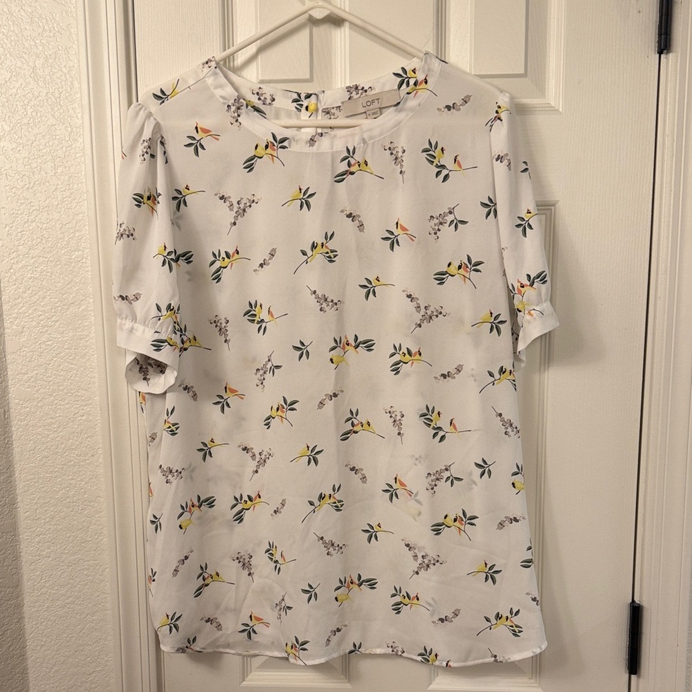 LOFT White Blouse with Floral Pattern